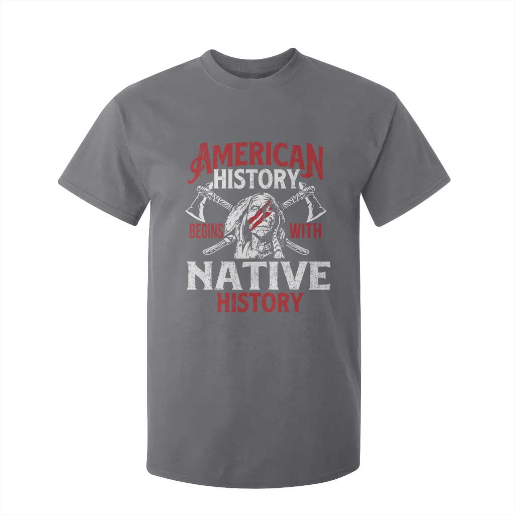 American History Begins With Native History T Shirt For Kid Native American Indigenous Indian Warrior TS11 Charcoal Print Your Wear