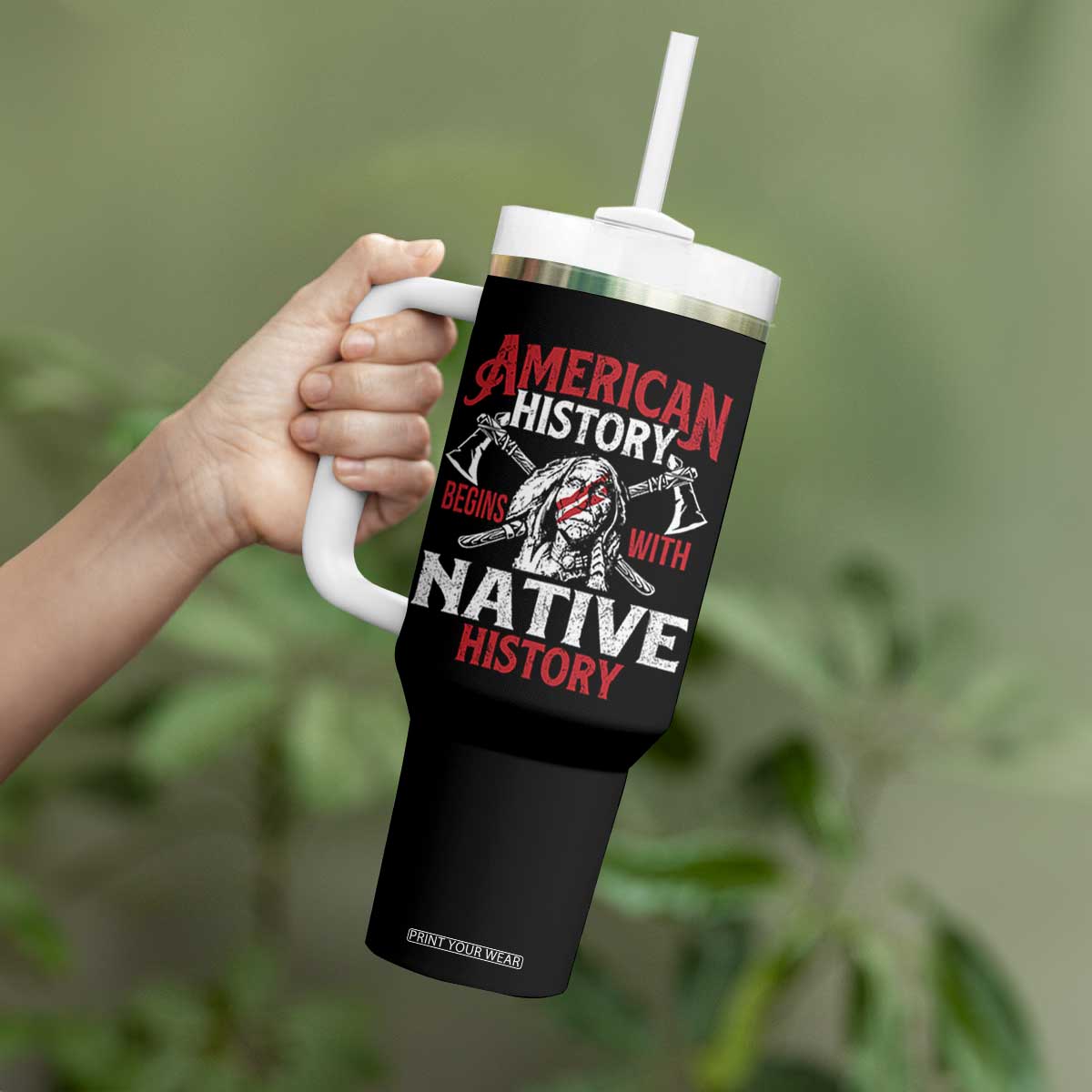 American History Begins With Native History Tumbler With Handle Native American Indigenous Indian Warrior TS11 Print Your Wear