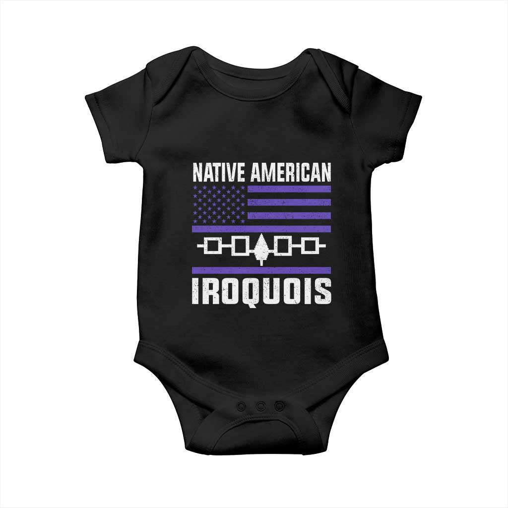 Native American Iroquois Baby Onesie Haudenosaunee Nation Vintage USA Flag TS11 Black Print Your Wear