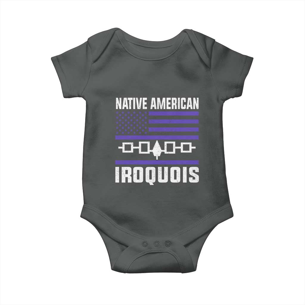 Native American Iroquois Baby Onesie Haudenosaunee Nation Vintage USA Flag TS11 Dark Heather Print Your Wear