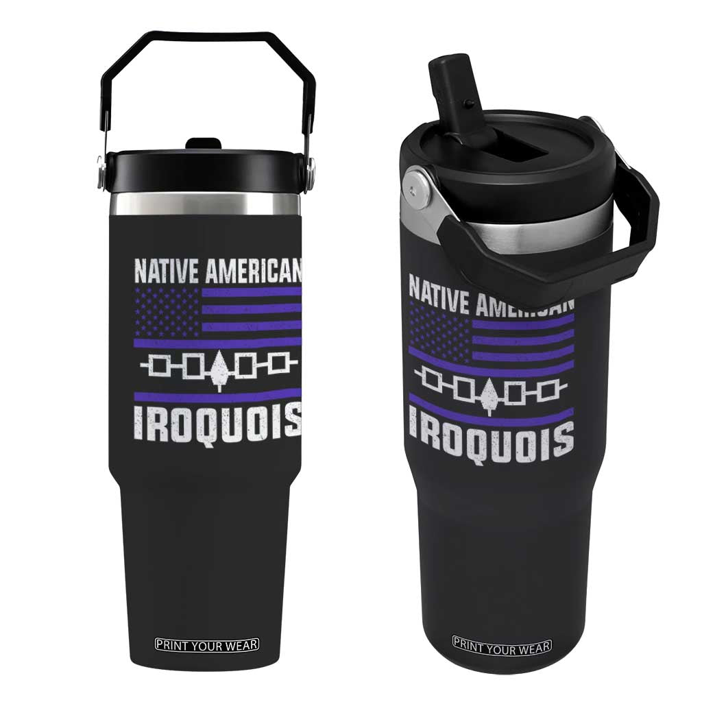 Native American Iroquois Flip Straw Tumbler Haudenosaunee Nation Vintage USA Flag TS11 One Size: 30 oz Black Print Your Wear