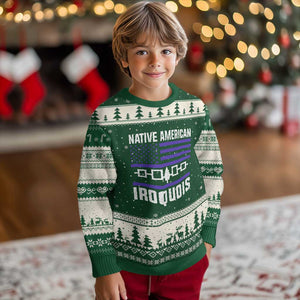 Native American Iroquois Ugly Christmas Sweater Haudenosaunee Nation Vintage USA Flag - Print Your Wear