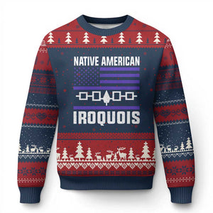 Native American Iroquois Ugly Christmas Sweater Haudenosaunee Nation Vintage USA Flag - Print Your Wear