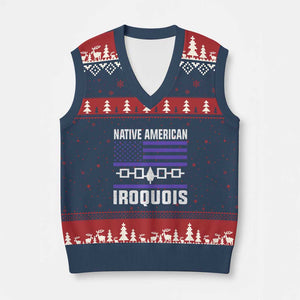 Native American Iroquois V-Neck Knit Sweater Vest Haudenosaunee Nation Vintage USA Flag - Print Your Wear