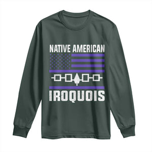 Native American Iroquois Long Sleeve Shirt Haudenosaunee Nation Vintage USA Flag TS11 Dark Forest Green Print Your Wear
