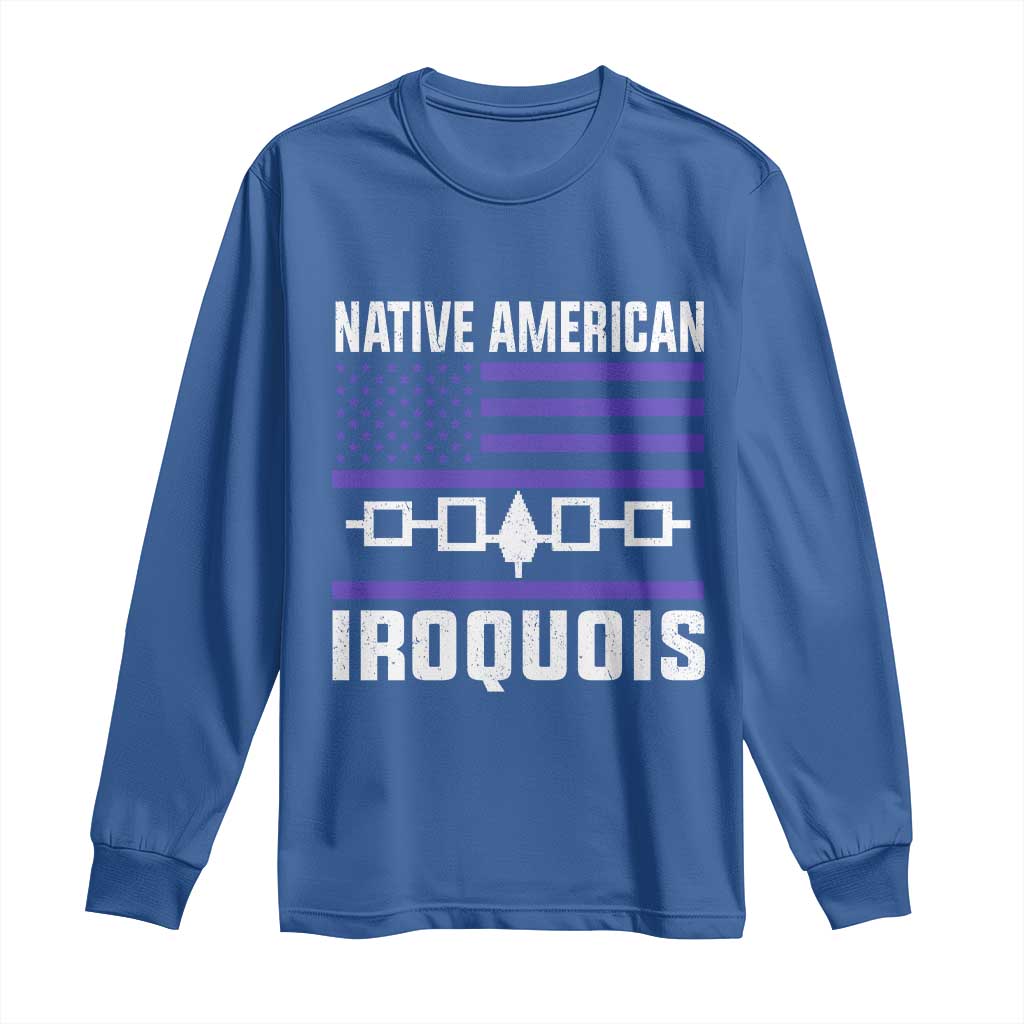 Native American Iroquois Long Sleeve Shirt Haudenosaunee Nation Vintage USA Flag TS11 Royal Blue Print Your Wear