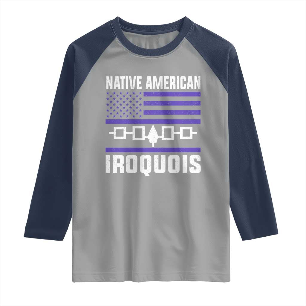 Native American Iroquois Raglan Shirt Haudenosaunee Nation Vintage USA Flag TS11 Sport Gray Navy Print Your Wear