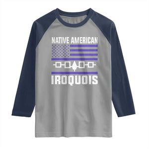 Native American Iroquois Raglan Shirt Haudenosaunee Nation Vintage USA Flag TS11 Sport Gray Navy Print Your Wear