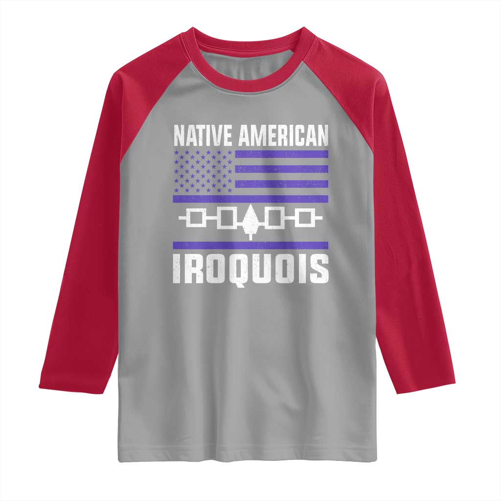 Native American Iroquois Raglan Shirt Haudenosaunee Nation Vintage USA Flag TS11 Sport Gray Red Print Your Wear