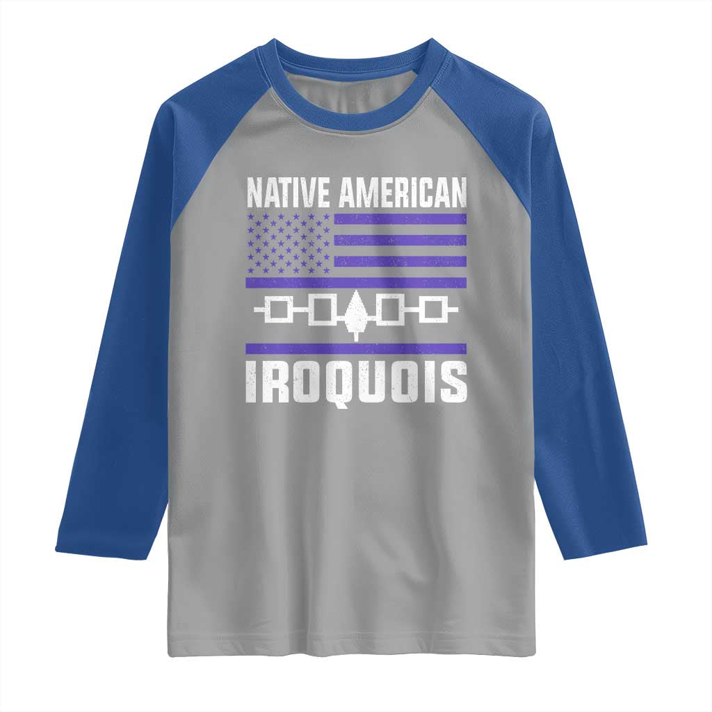 Native American Iroquois Raglan Shirt Haudenosaunee Nation Vintage USA Flag TS11 Sport Gray Royal Print Your Wear