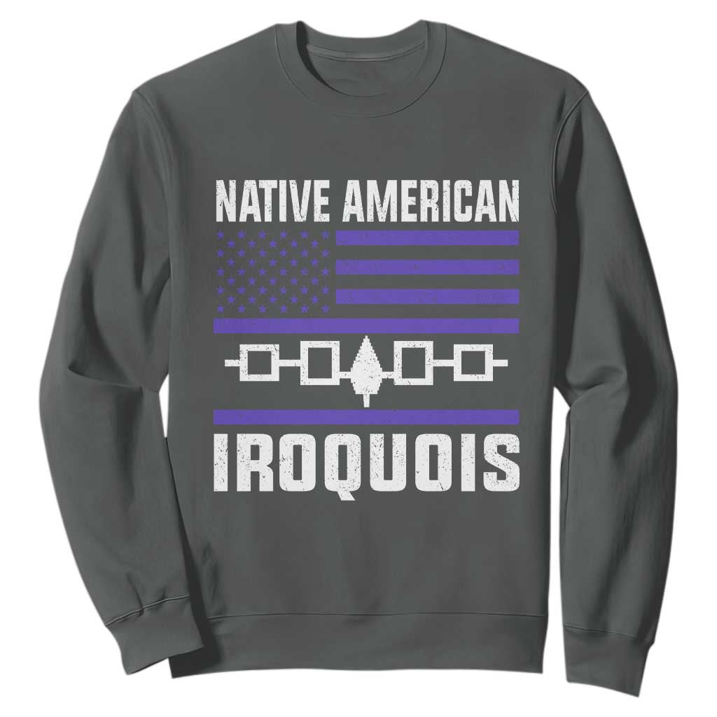 Native American Iroquois Sweatshirt Haudenosaunee Nation Vintage USA Flag TS11 Dark Heather Print Your Wear
