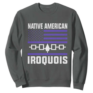 Native American Iroquois Sweatshirt Haudenosaunee Nation Vintage USA Flag TS11 Dark Heather Print Your Wear
