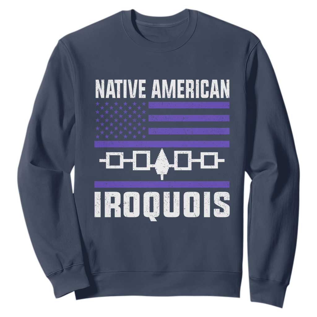 Native American Iroquois Sweatshirt Haudenosaunee Nation Vintage USA Flag TS11 Navy Print Your Wear