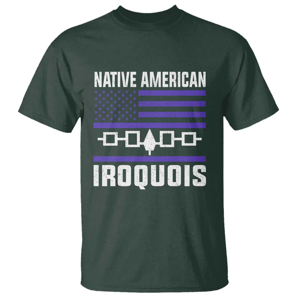 Native American Iroquois T Shirt Haudenosaunee Nation Vintage USA Flag TS11 Dark Forest Green Print Your Wear