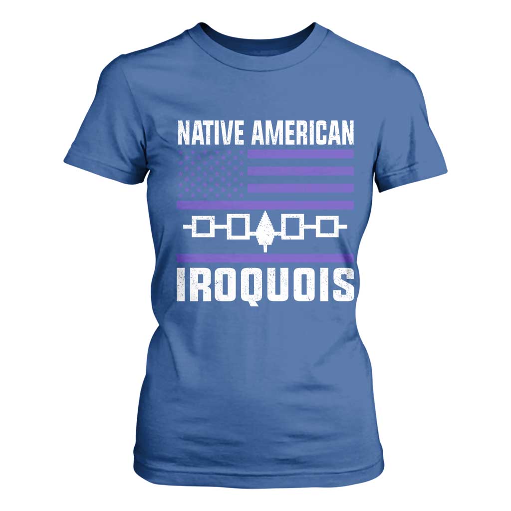 Native American Iroquois T Shirt For Women Haudenosaunee Nation Vintage USA Flag TS11 Royal Blue Print Your Wear