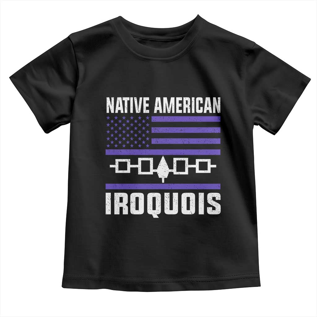 Native American Iroquois Toddler T Shirt Haudenosaunee Nation Vintage USA Flag TS11 Black Print Your Wear