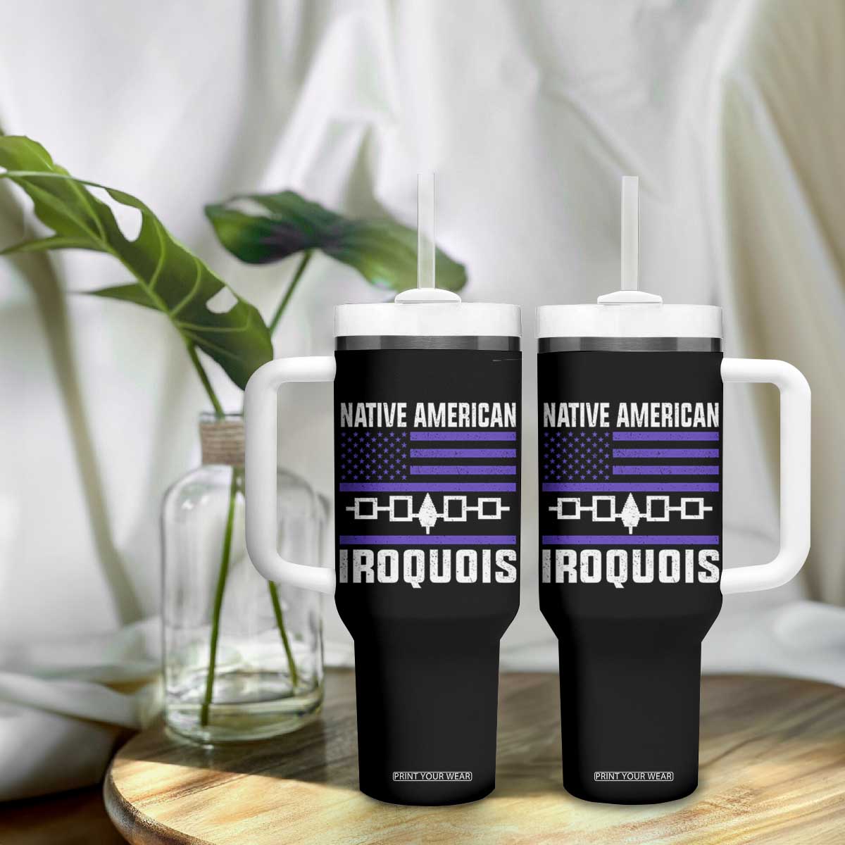 Native American Iroquois Tumbler With Handle Haudenosaunee Nation Vintage USA Flag TS11 Print Your Wear