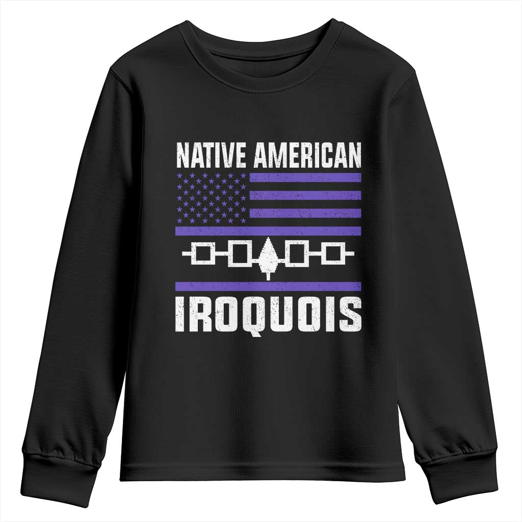Native American Iroquois Youth Sweatshirt Haudenosaunee Nation Vintage USA Flag TS11 Black Print Your Wear