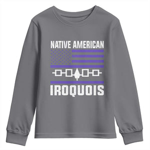 Native American Iroquois Youth Sweatshirt Haudenosaunee Nation Vintage USA Flag TS11 Charcoal Print Your Wear