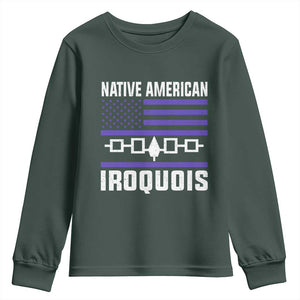 Native American Iroquois Youth Sweatshirt Haudenosaunee Nation Vintage USA Flag TS11 Dark Forest Green Print Your Wear