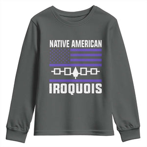 Native American Iroquois Youth Sweatshirt Haudenosaunee Nation Vintage USA Flag TS11 Dark Heather Print Your Wear