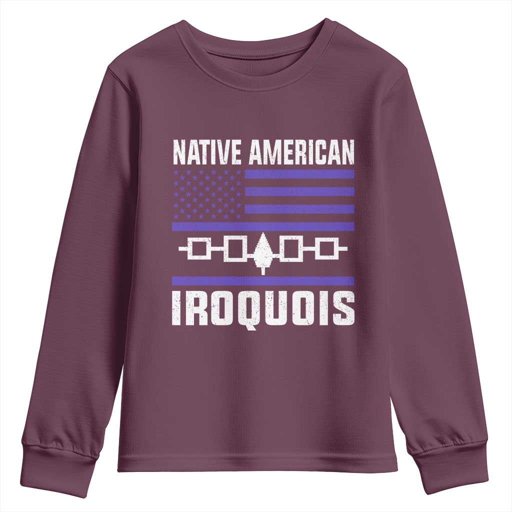 Native American Iroquois Youth Sweatshirt Haudenosaunee Nation Vintage USA Flag TS11 Maroon Print Your Wear