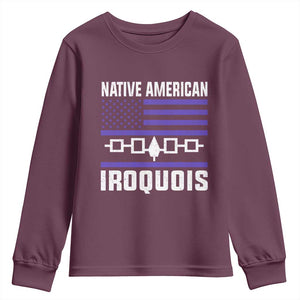 Native American Iroquois Youth Sweatshirt Haudenosaunee Nation Vintage USA Flag TS11 Maroon Print Your Wear