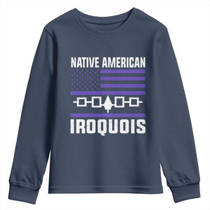 Native American Iroquois Youth Sweatshirt Haudenosaunee Nation Vintage USA Flag TS11 Navy Print Your Wear