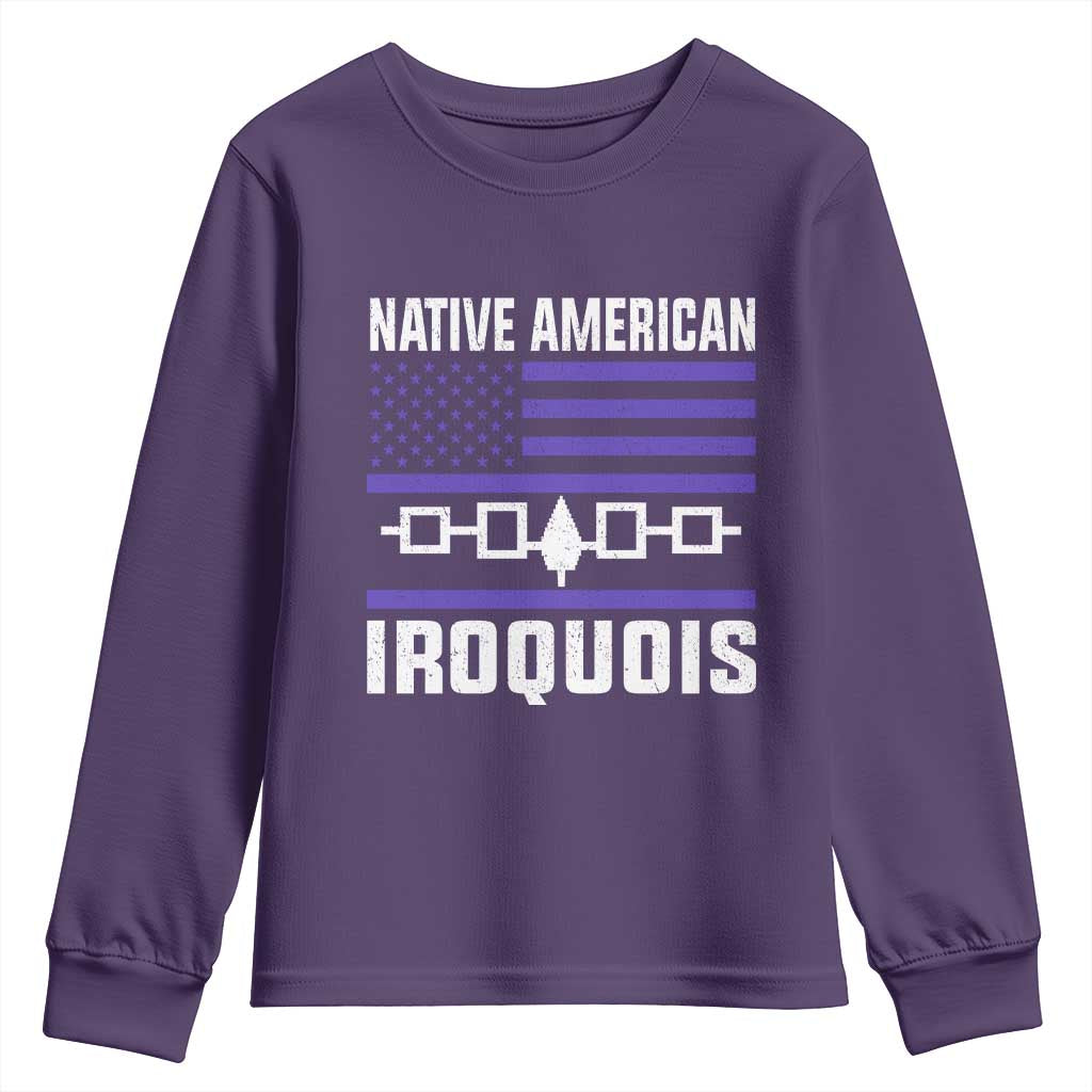 Native American Iroquois Youth Sweatshirt Haudenosaunee Nation Vintage USA Flag TS11 Purple Print Your Wear