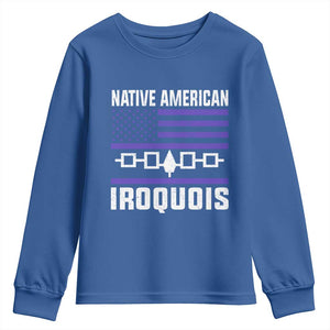 Native American Iroquois Youth Sweatshirt Haudenosaunee Nation Vintage USA Flag TS11 Royal Blue Print Your Wear