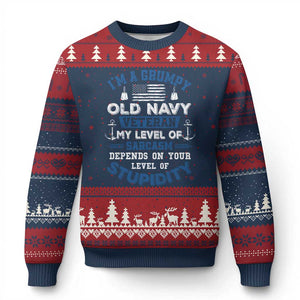 I Am A Grumpy Old Navy Veteran My Level Of Sarcasm Depends On Your Level Of Stupidity Ugly Christmas Sweater - Print Your Wear