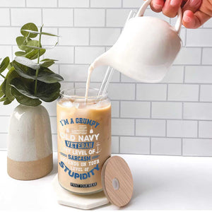 I Am A Grumpy Old Navy Veteran My Level Of Sarcasm Depends On Your Level Of Stupidity Glass Can TS11 Print Your Wear