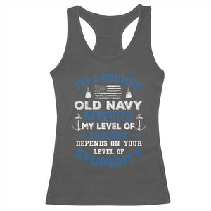 I Am A Grumpy Old Navy Veteran My Level Of Sarcasm Depends On Your Level Of Stupidity Racerback Tank Top TS11 Dark Heather Print Your Wear