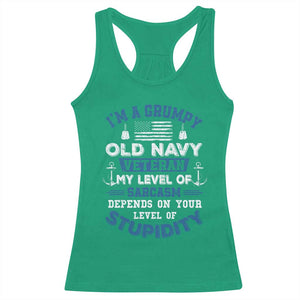 I Am A Grumpy Old Navy Veteran My Level Of Sarcasm Depends On Your Level Of Stupidity Racerback Tank Top TS11 Irish Green Print Your Wear