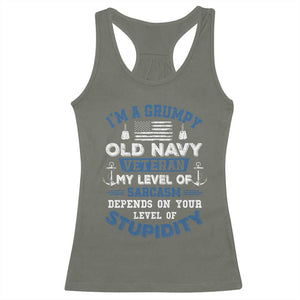 I Am A Grumpy Old Navy Veteran My Level Of Sarcasm Depends On Your Level Of Stupidity Racerback Tank Top TS11 Military Green Print Your Wear