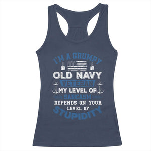 I Am A Grumpy Old Navy Veteran My Level Of Sarcasm Depends On Your Level Of Stupidity Racerback Tank Top TS11 Navy Print Your Wear