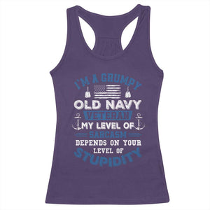I Am A Grumpy Old Navy Veteran My Level Of Sarcasm Depends On Your Level Of Stupidity Racerback Tank Top TS11 Purple Print Your Wear