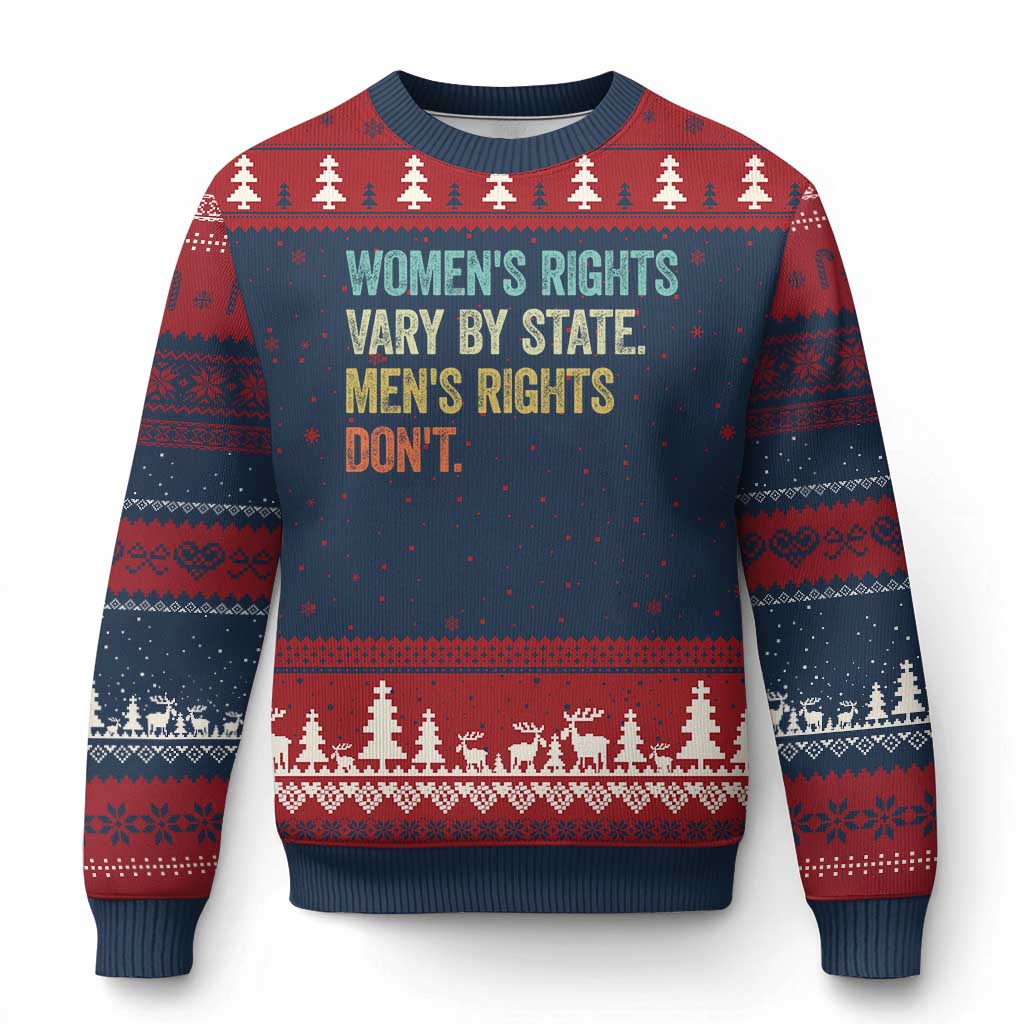 Women's Rights Vary By State Men Rights Don't Feminist Retro Ugly Christmas Sweater TS11 Navy Red Print Your Wear