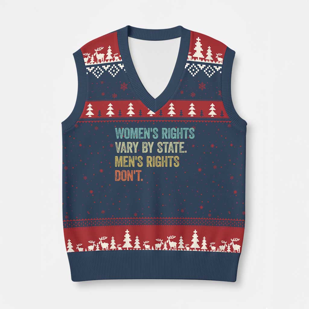 Women's Rights Vary By State Men Rights Don't Feminist Retro V-Neck Knit Sweater Vest TS11 Navy Red Print Your Wear