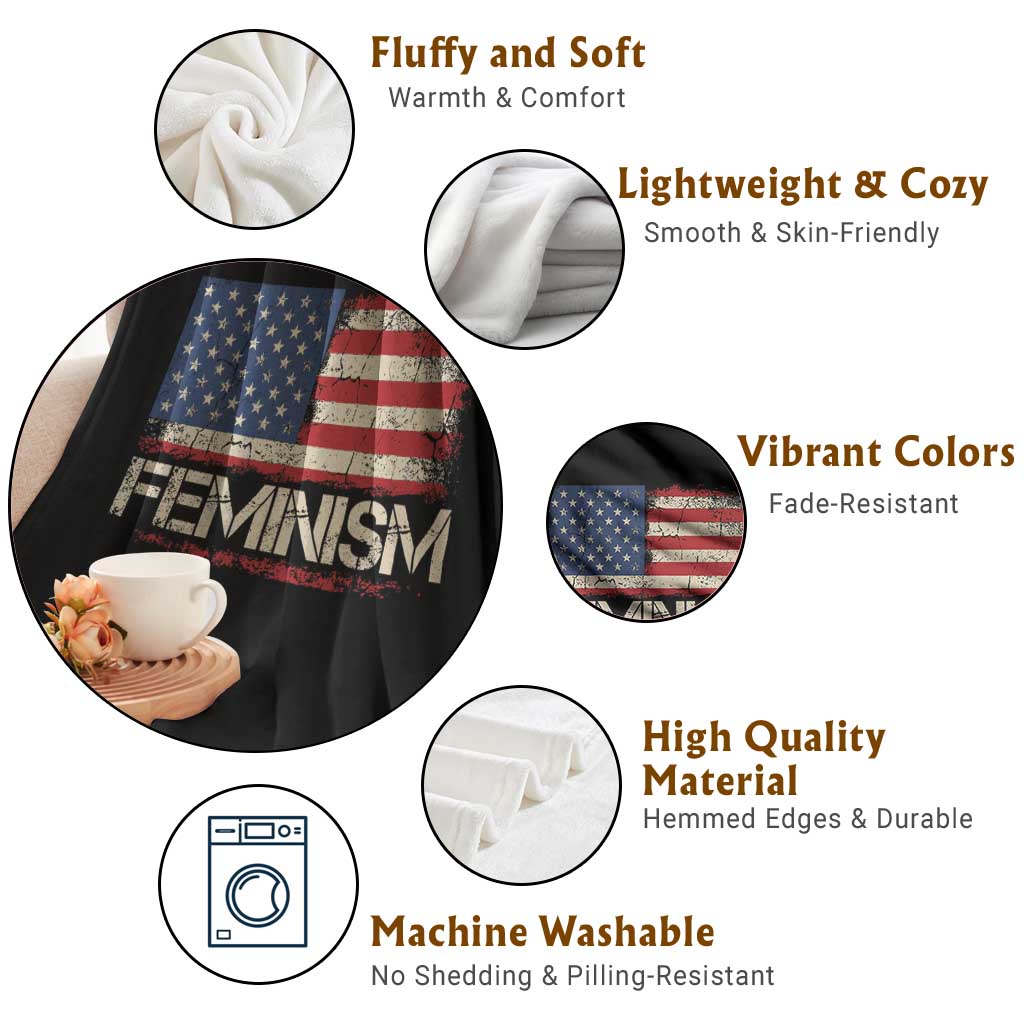 Feminism Feminist American Flag Throw Blanket Patriotic Womens Rights
