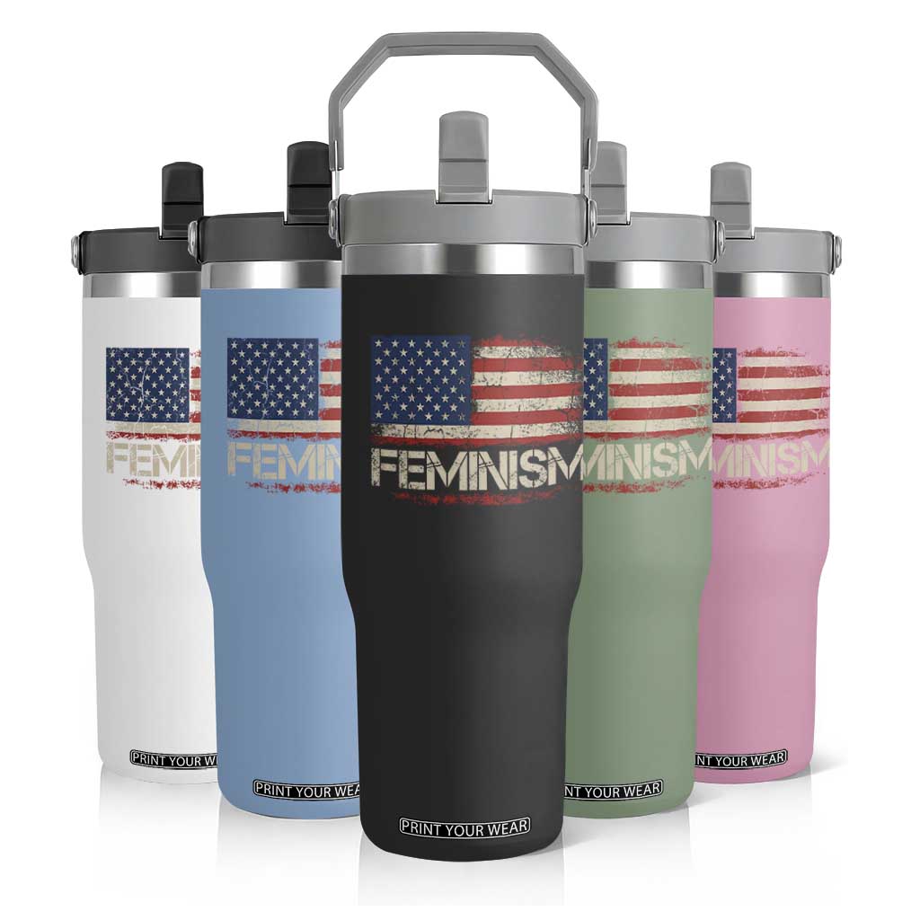 Feminism Feminist American Flag Flip Straw Tumbler Patriotic Womens Rights