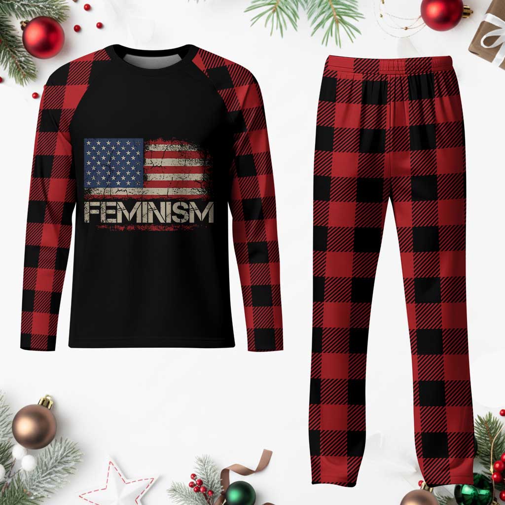Feminism Feminist American Flag Plaid Pajama Set Patriotic Womens Rights