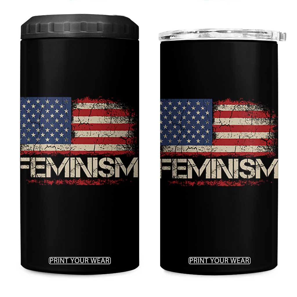 Feminism Feminist American Flag 4 in 1 Can Cooler Tumbler Patriotic Womens Rights