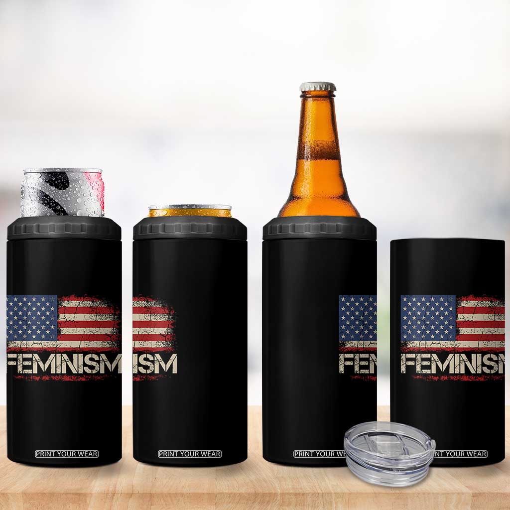 Feminism Feminist American Flag 4 in 1 Can Cooler Tumbler Patriotic Womens Rights