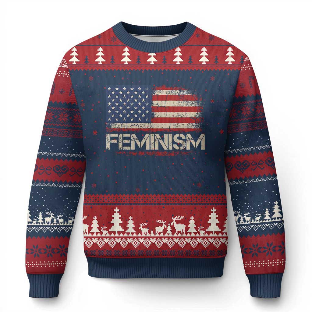 Feminism Feminist American Flag Ugly Christmas Sweater Patriotic Womens Rights