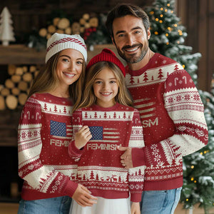 Feminism Feminist American Flag Ugly Christmas Sweater Patriotic Womens Rights