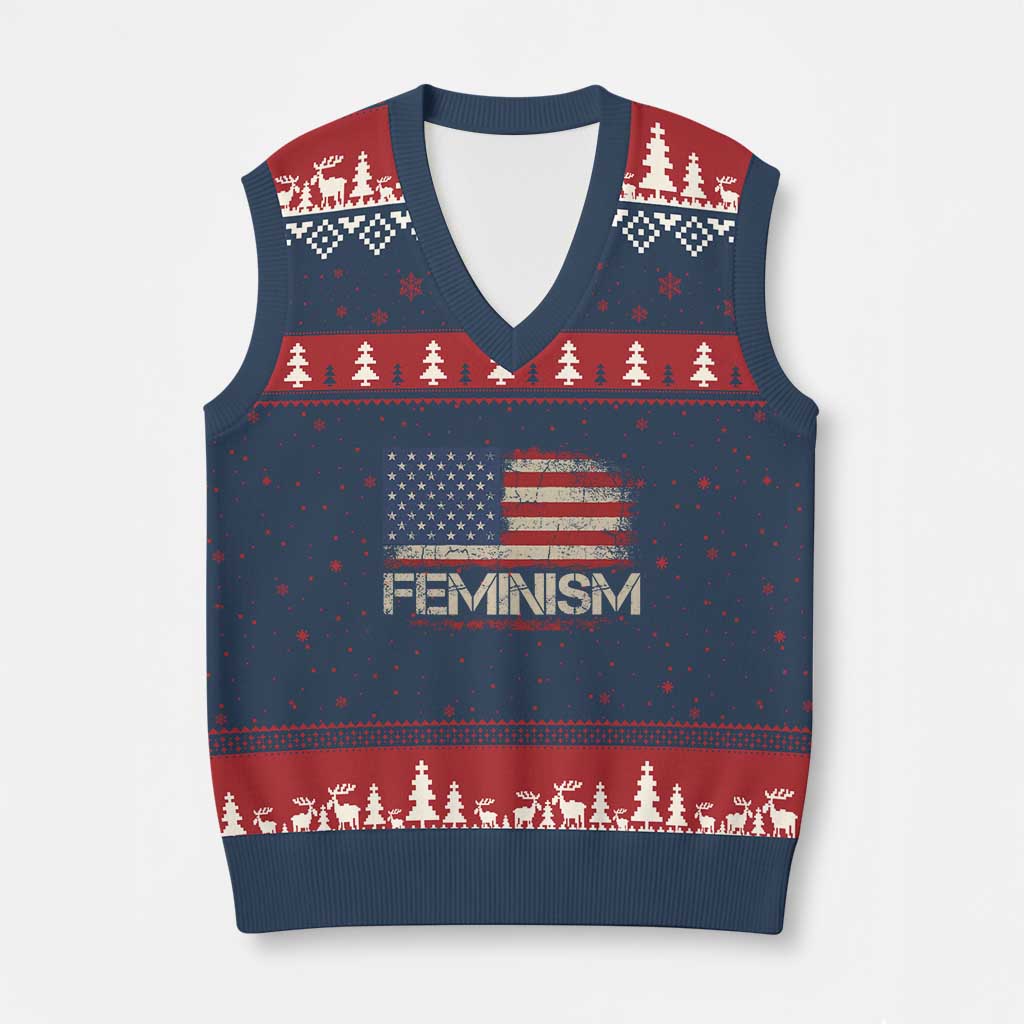Feminism Feminist American Flag V-Neck Knit Sweater Vest Patriotic Womens Rights TS11 Navy Red Print Your Wear