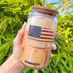 Feminism Feminist American Flag Glass Can Patriotic Womens Rights