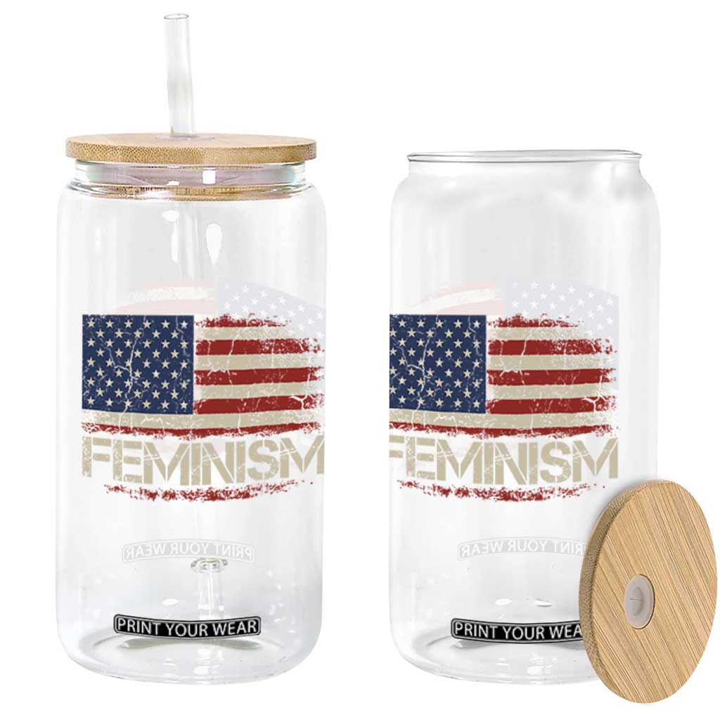 Feminism Feminist American Flag Glass Can Patriotic Womens Rights
