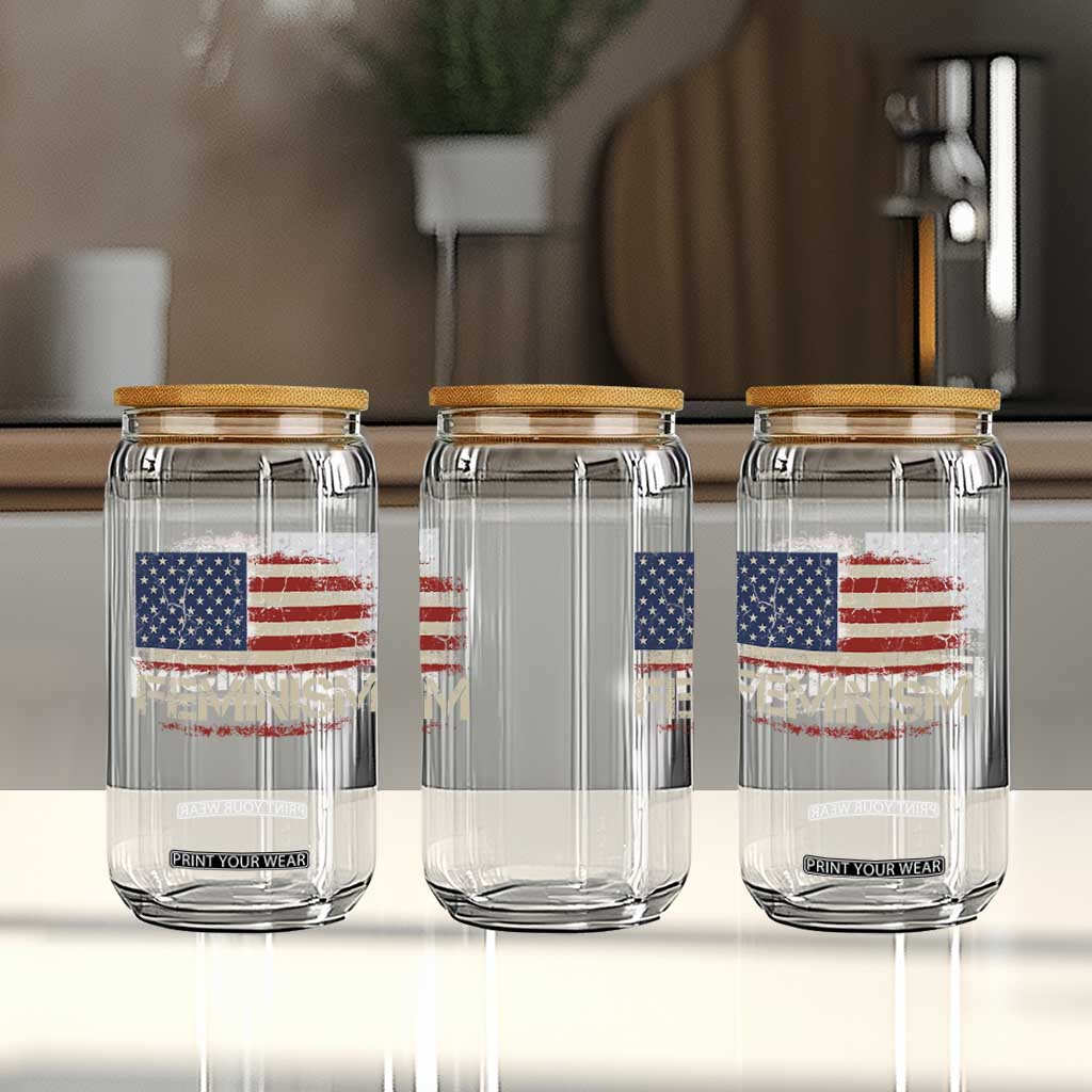 Feminism Feminist American Flag Glass Can Patriotic Womens Rights